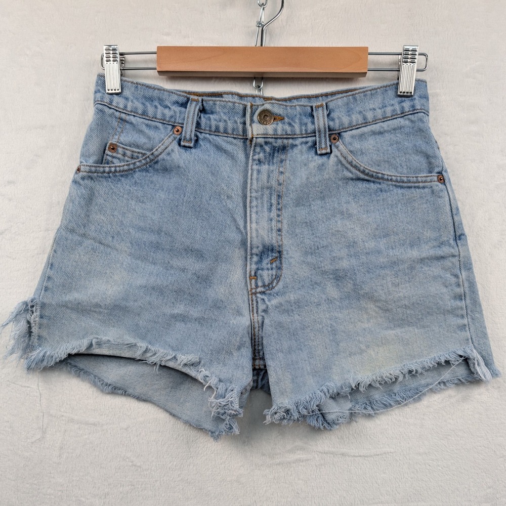 VTG Levis Shorts Women's 30 Light Blue 4" Cut Off High Rise Orange Tab Beach 90s